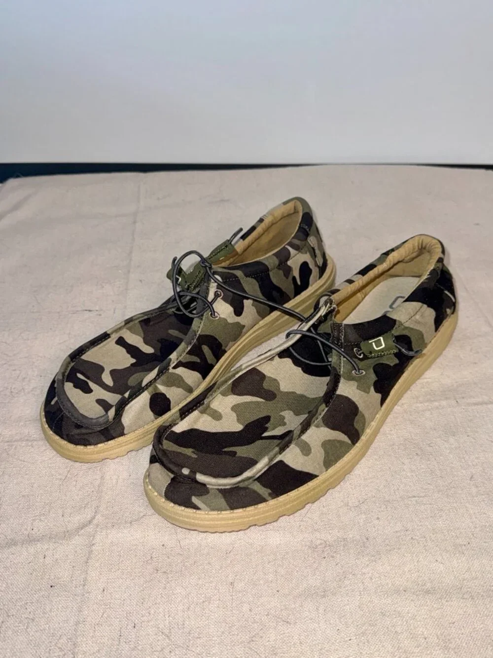 Mens 13 Hey Dude Wally Camo Camouflage Slip On Shoes Black Gray Green Boat Shoes